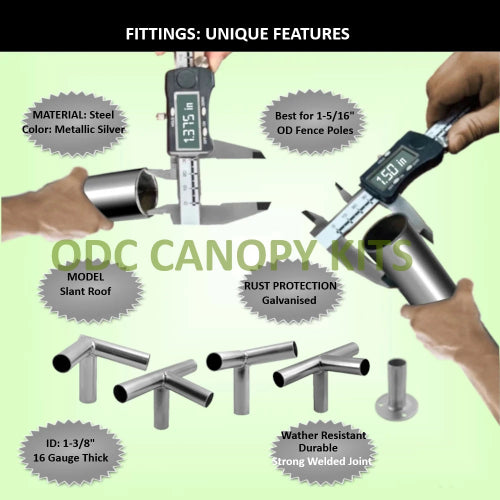 Slant roof canopy kit with tarp and ball bungee – durable canopy pipe fittings and corners for outdoor shade setup