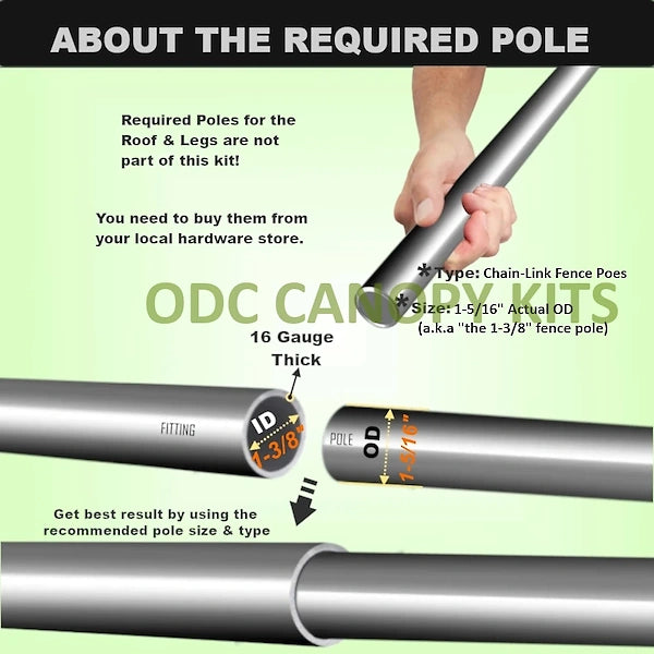 Slant roof canopy kit with tarp and ball bungee – durable canopy fittings