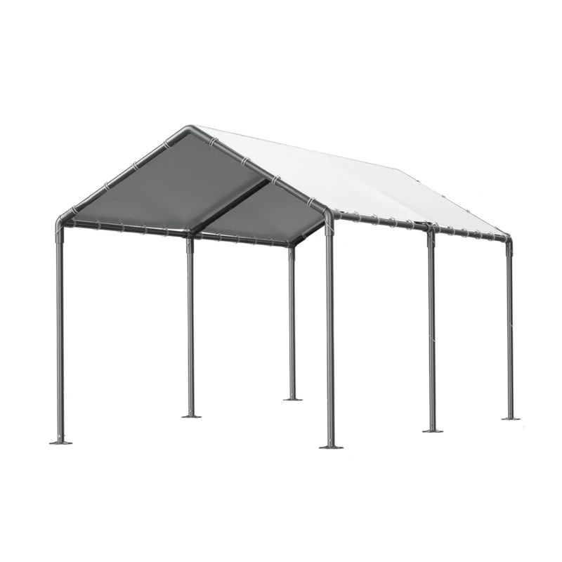 Complete-Carport, a portable canopy tent with a white roof and gray sides on a white background