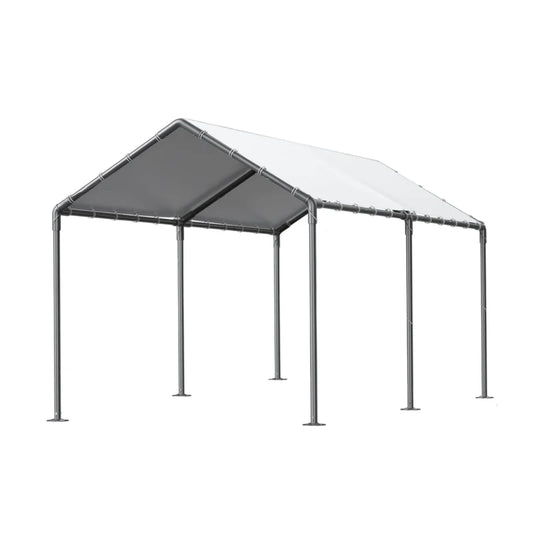 A portable canopy tent with a white roof.