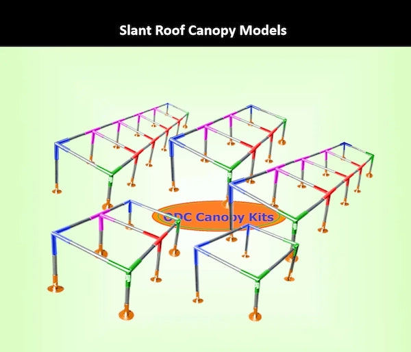 Slant roof canopy kit with tarp and ball bungee – durable canopy pipe fittings and corners for outdoor shade setup