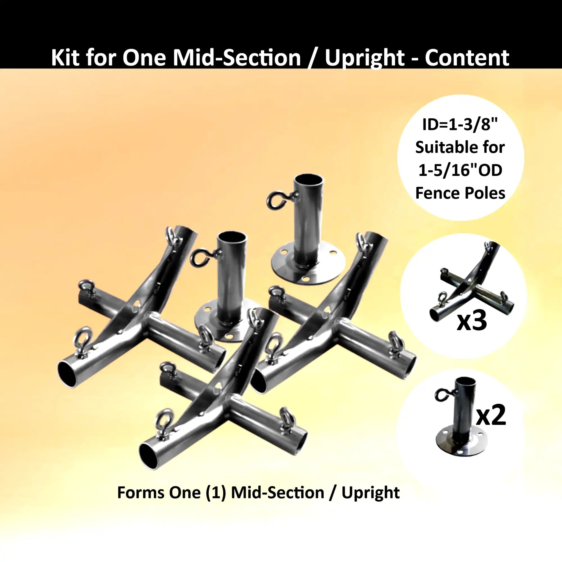 Extra midsection for reinforced 1-3/8 inch ID high peak tents – durable steel connector for canopy frames and tarps