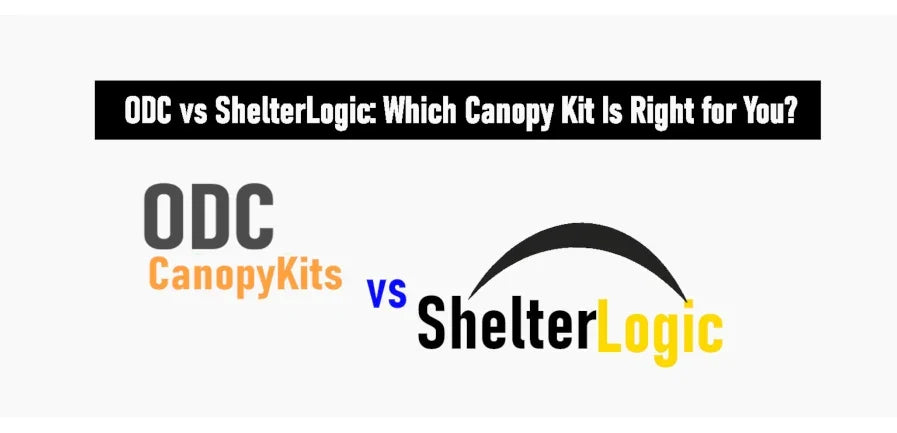 Comparison between ODC Canopy Kits and ShelterLogic on a white 