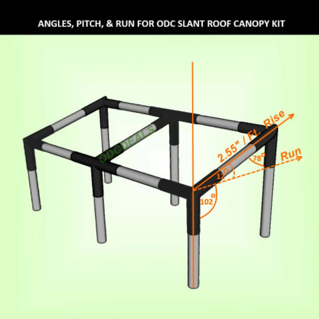 Slant roof canopy kit with tarp and ball bungee – durable canopy pipe fittings and corners for outdoor shade setup
