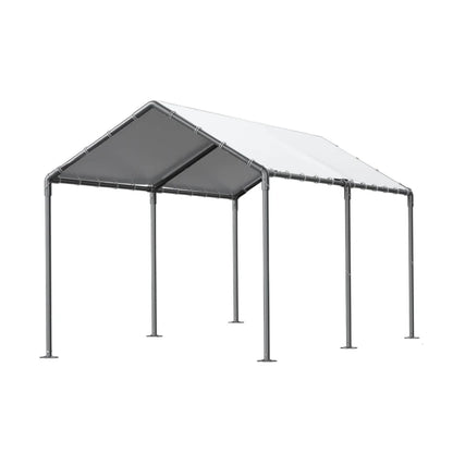 Complete-Carport, a portable canopy tent with a white roof and gray sides on a white background