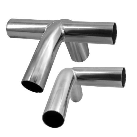 Two carbon-steel pipe fittings on a white background