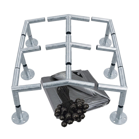 Metal Low-peak carport with folded Tarp and bungee cored