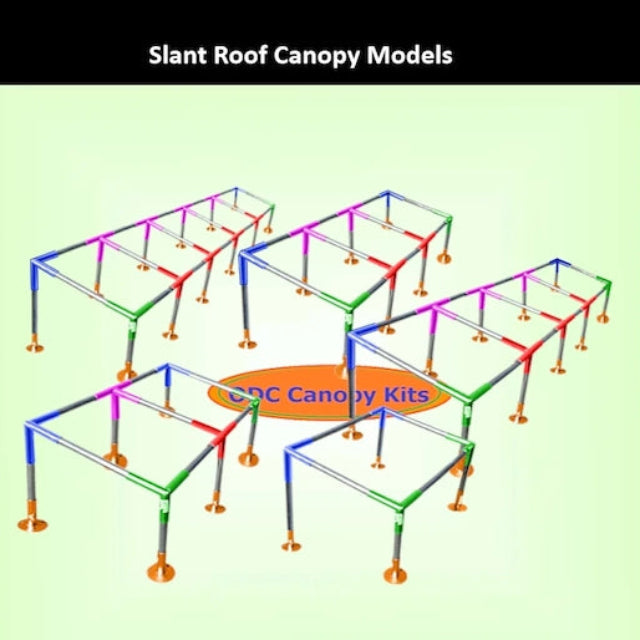 Slant roof canopy kit with tarp and ball bungee – durable canopy pipe fittings and corners for outdoor shade setup