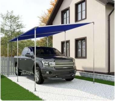 Odcdeals slant roof canopy over a pickup truck parked in front of a house