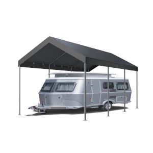 Carport with a trailer underneath on a white background