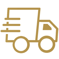Gold outline of a delivery truck on a white background