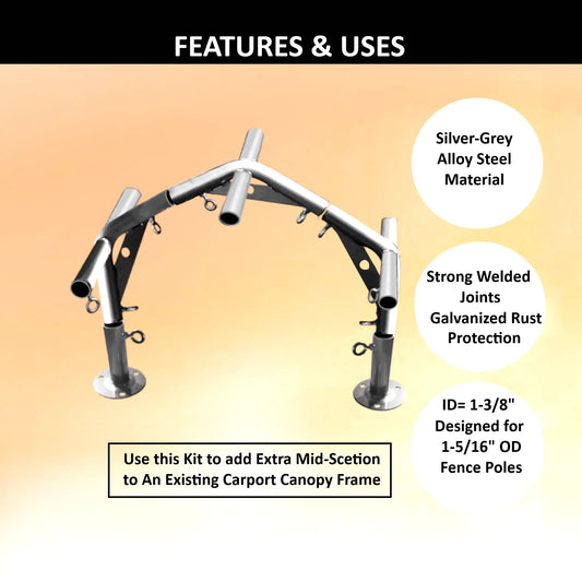 Extra midsection for reinforced 1-3/8 inch ID high peak tents – durable steel connector for canopy frames and tarps