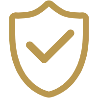Gold shield icon with a check mark on a white background