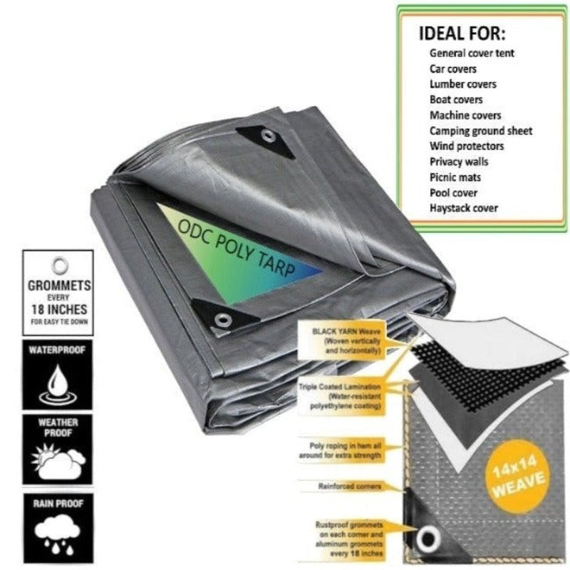 Silver Canopy Tarp Tarpaulin 6 Oz 12 Mil Heavy Duty - From $24.67! Shop now at ODC DEALS